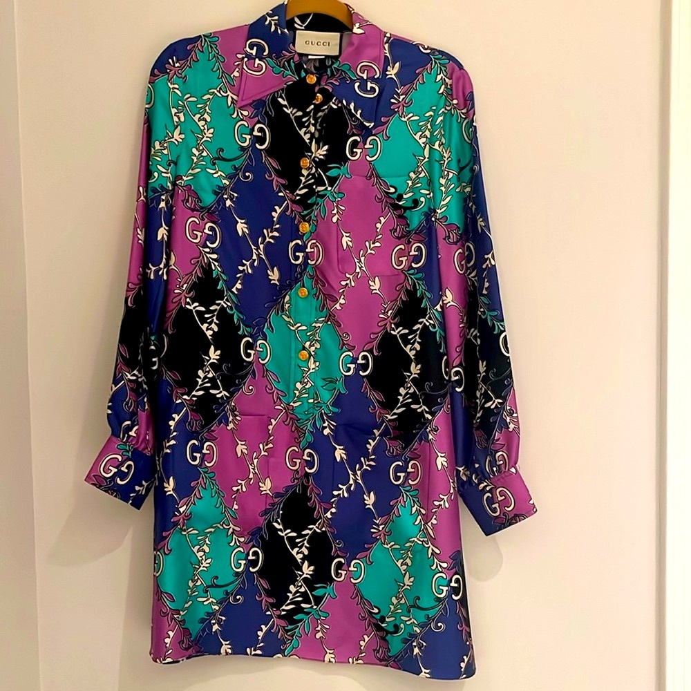 Gucci Silk Gg Shirt Dress. IT Size 40. US 4.